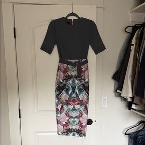 Ted Baker Charcoal and Multicolor Midi Dress